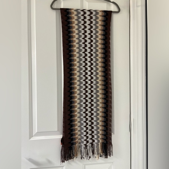 Missoni Zigzag Patterned Scarf - Brown, Cream, Gold & Black